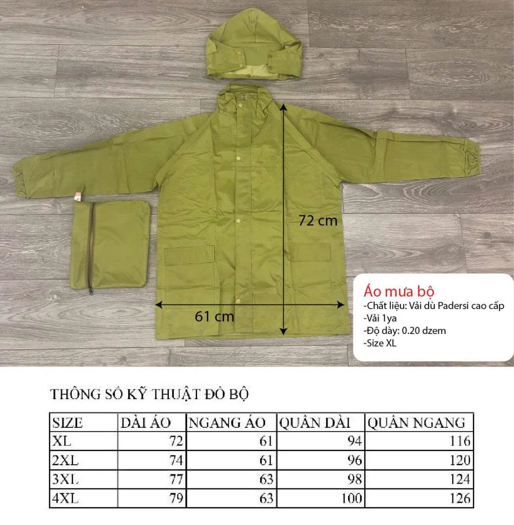 Áo Mưa Bộ VNXK 1 size Áo mưa bộ in logo