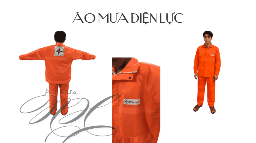 Áo Mưa Điện Lực – Giải Pháp An Toàn Cho Người Lao Động Ngoài Trời 1 Xưởng sản xuất bộ áo mưa bảo hộ điện lực màu cam vải dù cao cấp.