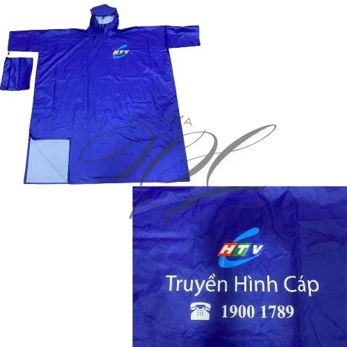 Áo mưa TPHCM màu xanh in logo Truyền Hình Cá